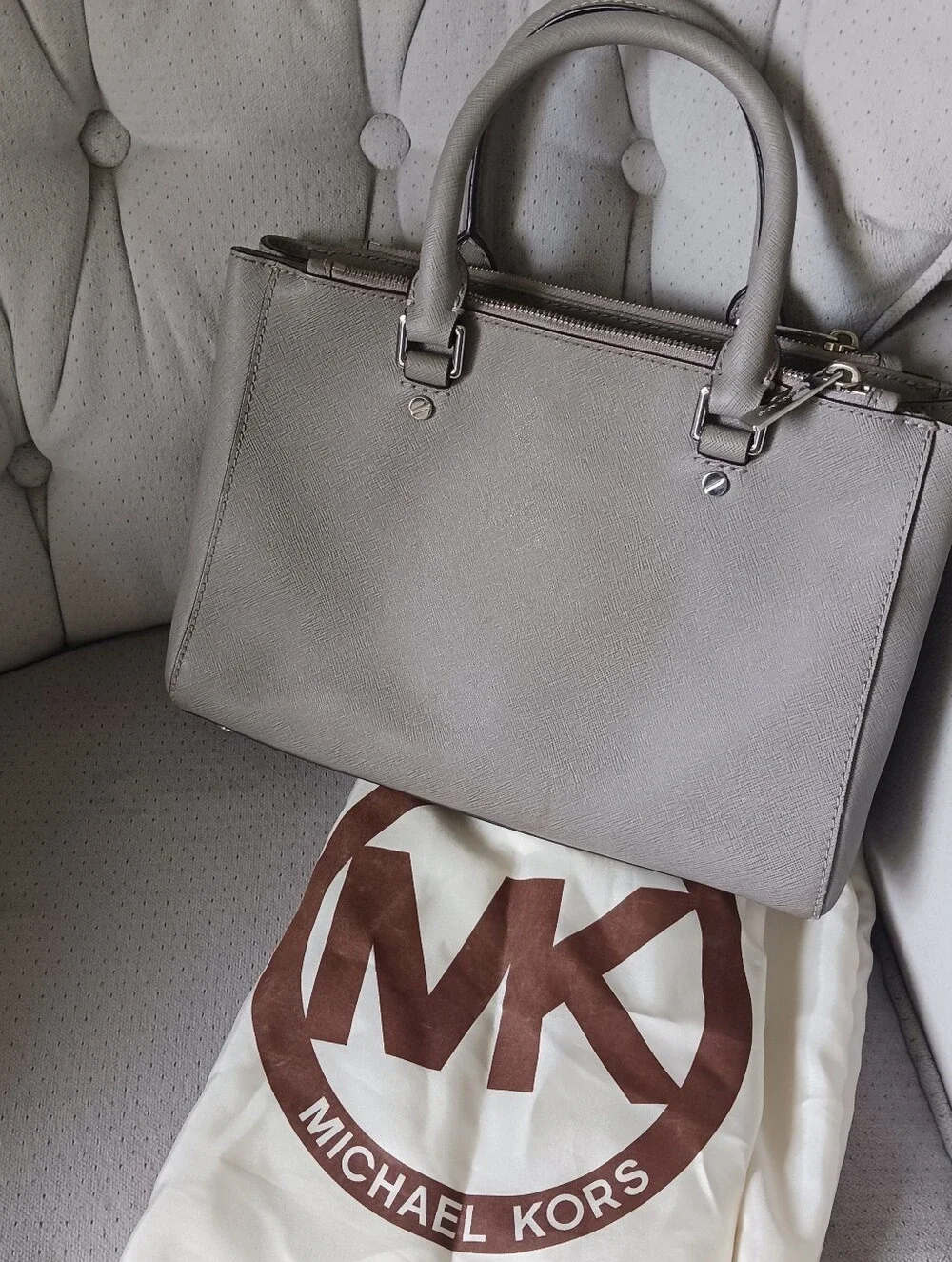 Michael Kors Light Gray Saffiano Leather Satchel